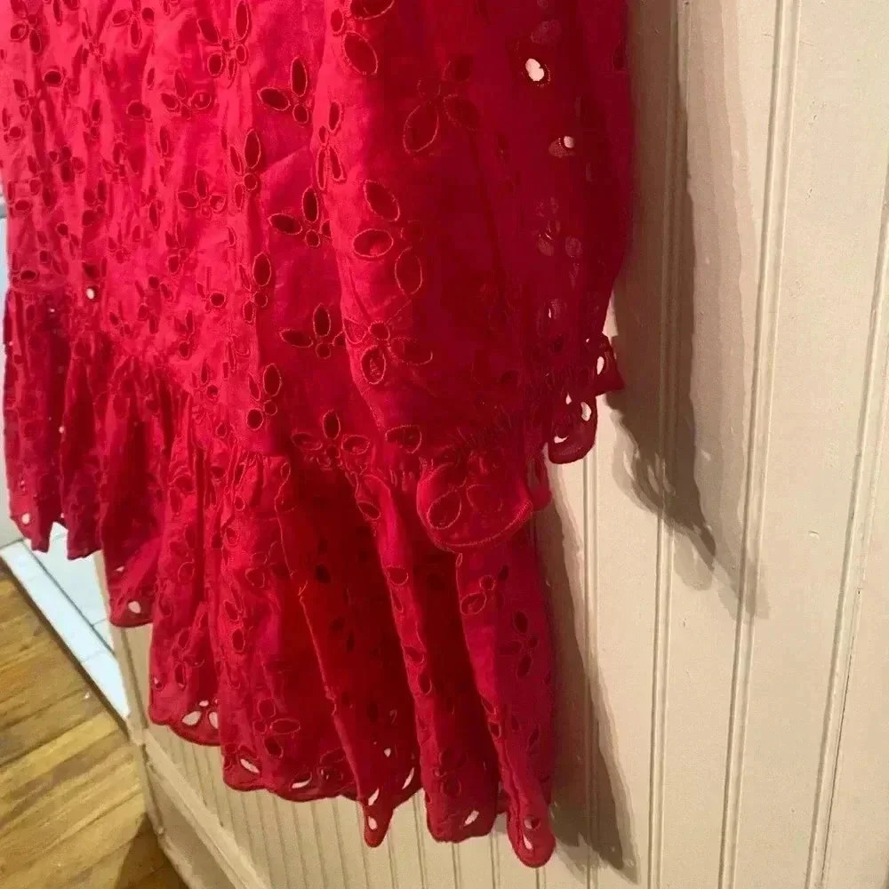 NWT J. Crew fully lined hot pink eyelet ruffled neck dress - Picture 3 of 16